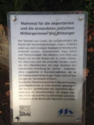 Info-Tafel am jüdischen Mahnmal Ecke Hauptstraße/Kemper Allee